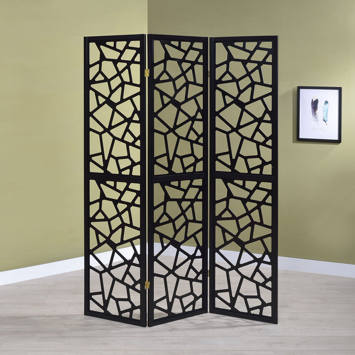 Nailan 3-Panel Room Divider Folding Screen Black Open Mosaic