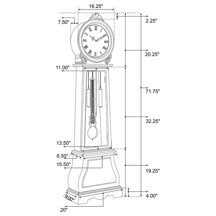 Narcissa Grandfather Clock with Adjustable Chime Brown Red