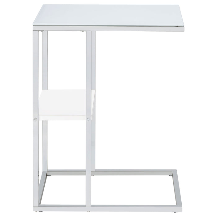 Daisy Glass Top C-Shaped Sofa Side Table White and Chrome