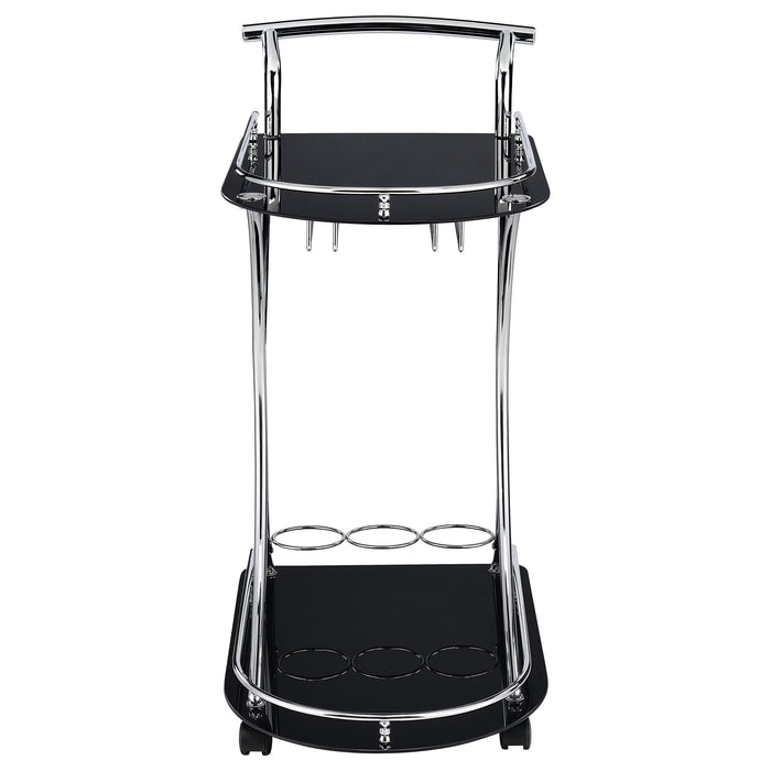 Elfman 2-tier Glass Shelf Metal Bar Cart Black and Chrome