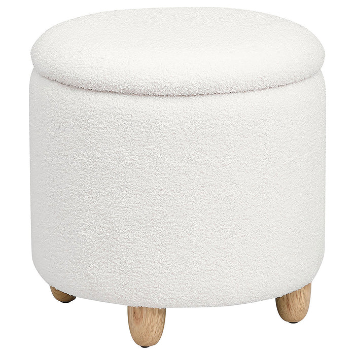 Valia Faux Sheepskin Upholstered Round Storage Ottoman Ivory