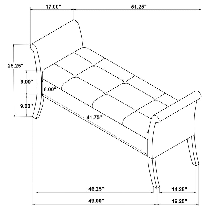 Farrah Velvet Upholstered Rolled Arm Storage Bench Silver