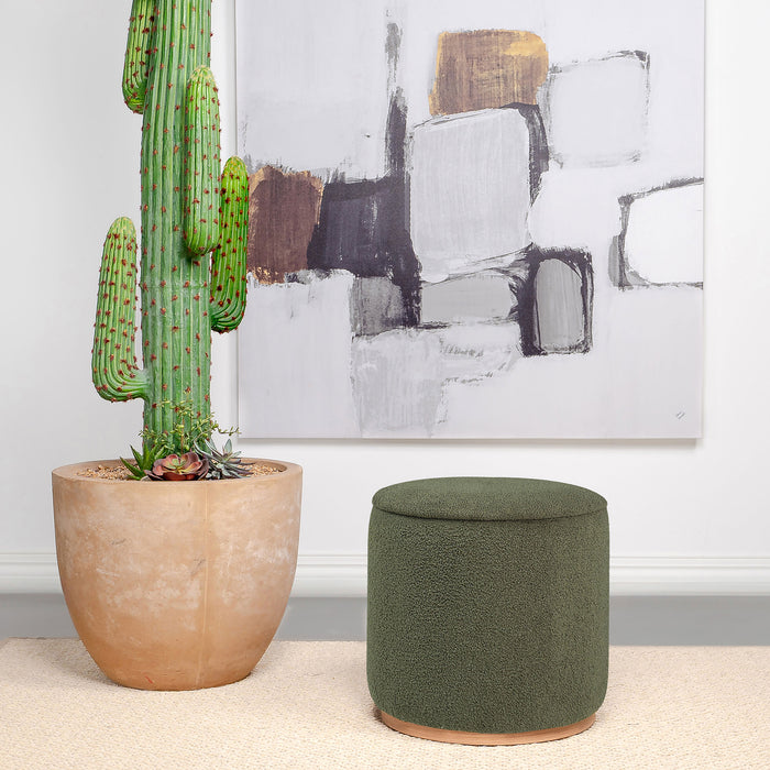 Zena Faux Sheepskin Upholstered Round Ottoman Green