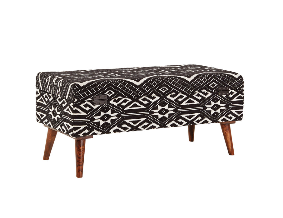 Cababi Tribal Fabric Upholstered Accent Storage Bench Black