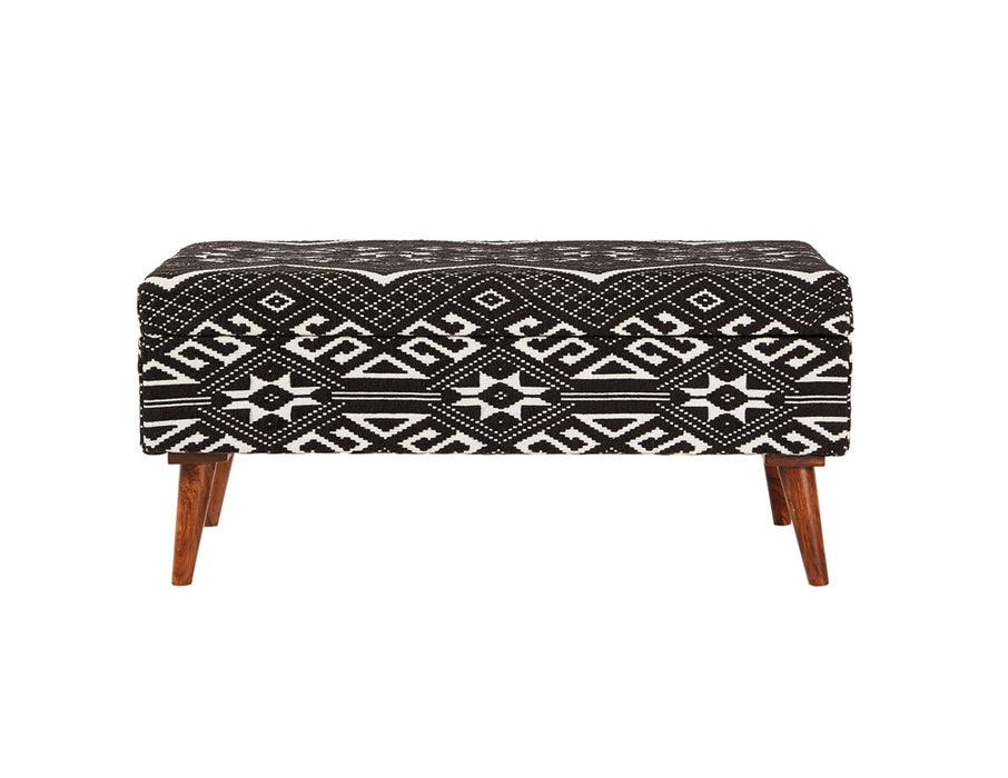 Cababi Tribal Fabric Upholstered Accent Storage Bench Black