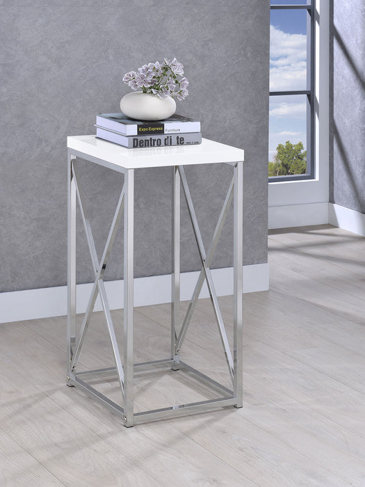 Edmund Square Accent Side Table White High Gloss and Chrome