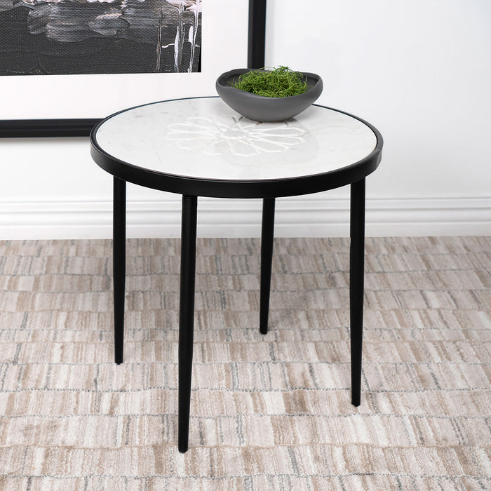 Kofi Round Marble Top Accent Side Table White and Black