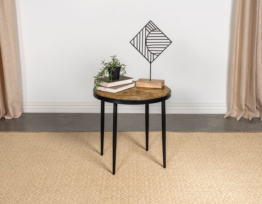 Hayden Round Wood Top Side Table Natural Mango and Black