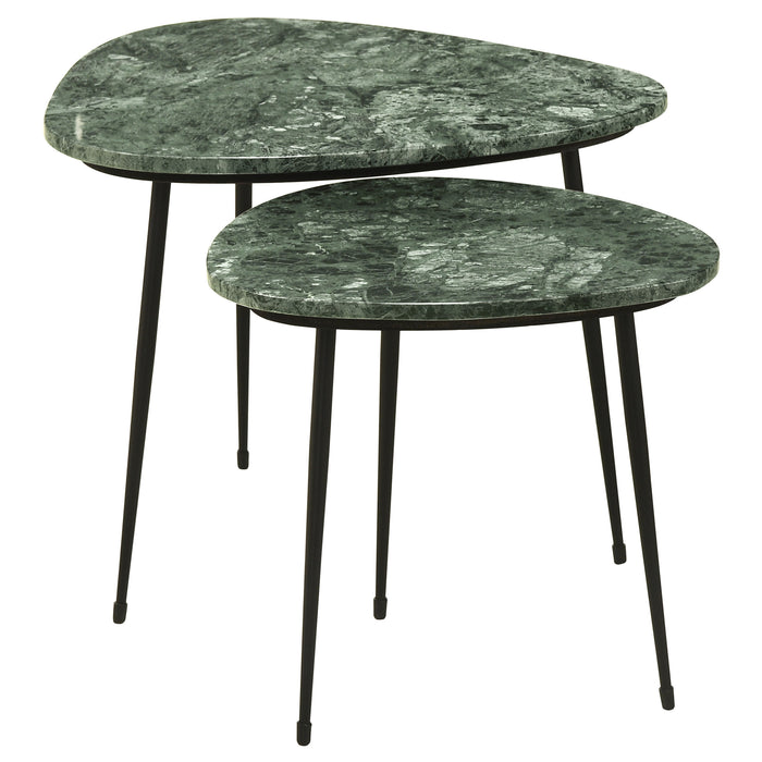 Tobias 2-piece Triangular Marble Top Nesting Table Green