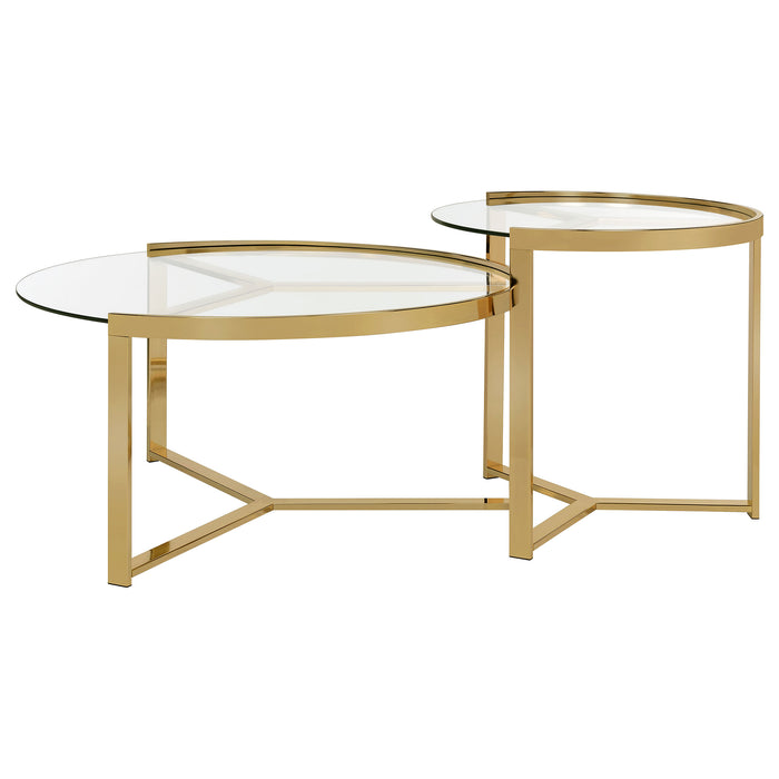 Delia 2-Piece Round Glass Top Nesting Coffee Table Gold