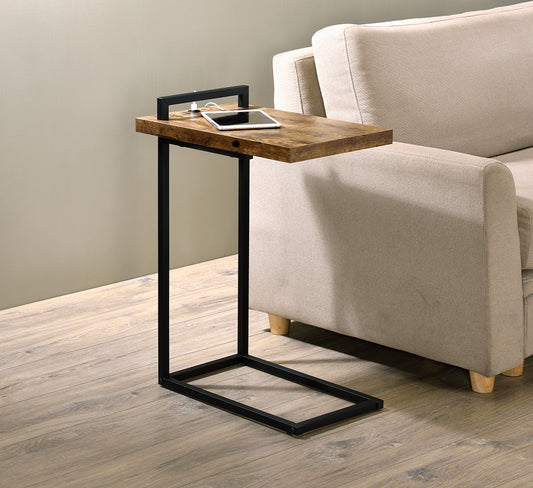 Maxwell C-shaped Side Table USB Charging Rustic Nutmeg