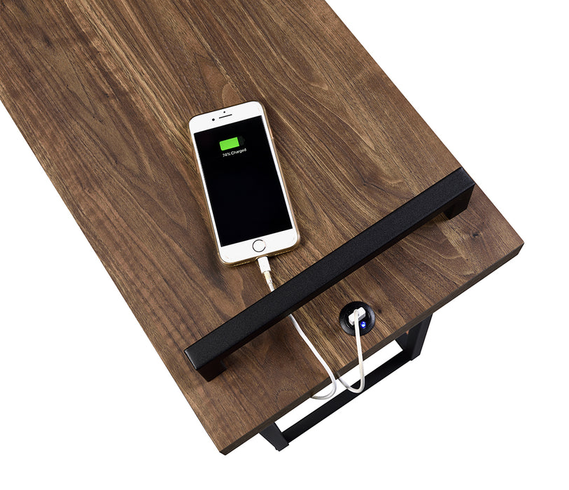 Maxwell C-shaped Side Table USB Charging Aged Walnut