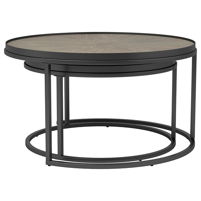 Rodrigo 2-piece Round Wood Nesting Table Set Weathered Elm