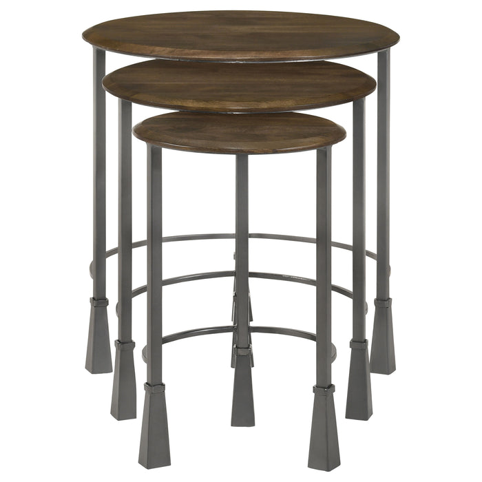 Deja 3-piece Round Nesting Table Set Natural and Gunmetal