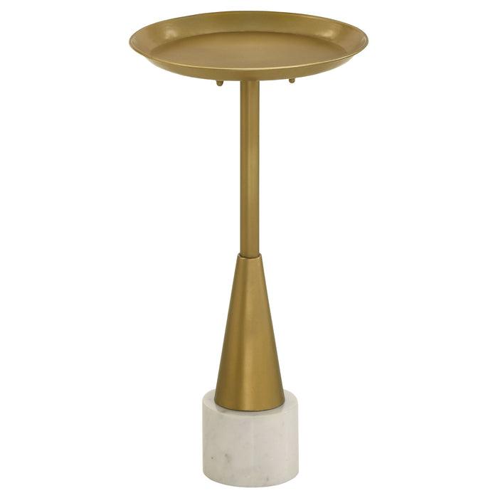 Alpine Round Metal Tray Side Table with Marble Base Gold