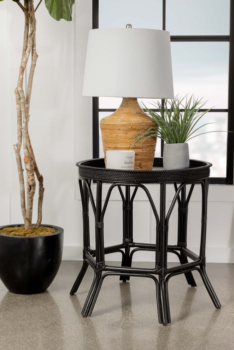 Antonio Round Rattan Tray Top Accent Side Table Black