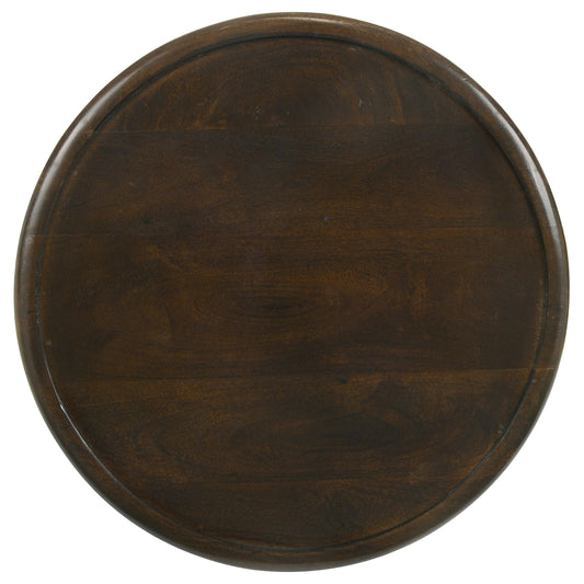 Krish 18-inch Round Mango Wood Side Table Dark Brown