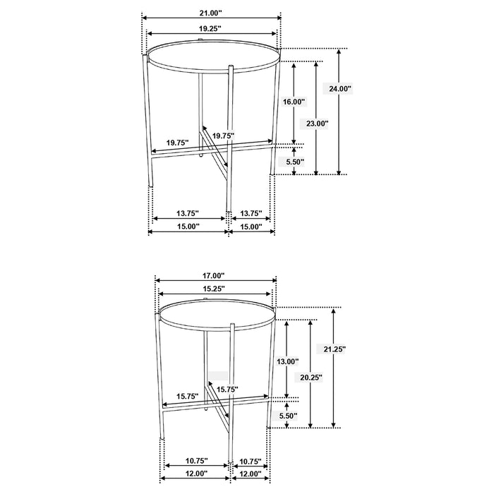 Malka 2-piece Round Wood Nesting Table Dark Brown and Gold