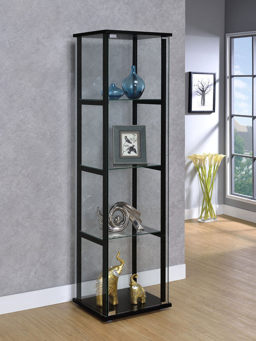 Cyclamen 4-shelf Clear Glass Curio Display Cabinet Black