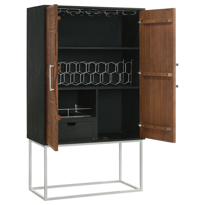 Borman 2-door Home Bar Cabinet Wine Storage Walnut and Black