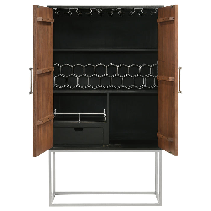 Borman 2-door Home Bar Cabinet Wine Storage Walnut and Black