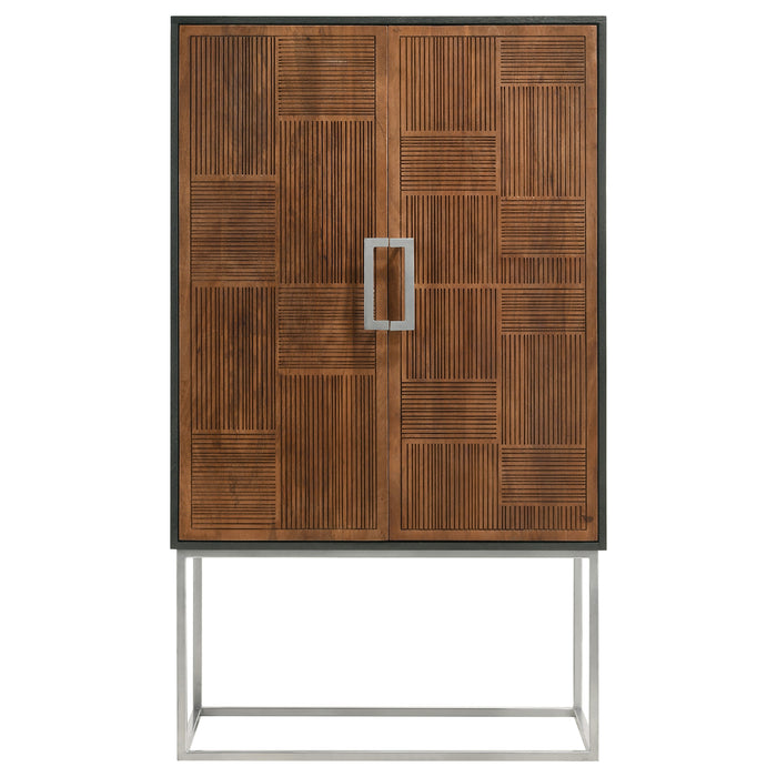 Borman 2-door Home Bar Cabinet Wine Storage Walnut and Black