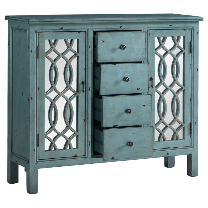 Rue 4-drawer Wood Trellis Accent Storage Cabinet Blue