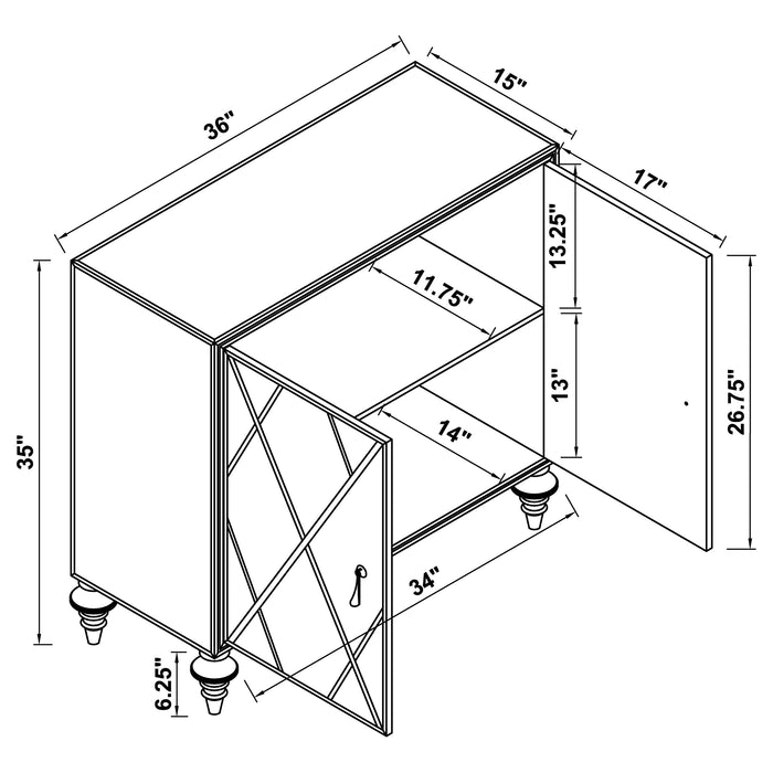 Astilbe 2-door Mirrored Accent Cabinet Silver and Champagne