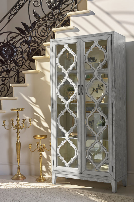 Mckellen 2-door Wood Trellis Tall Cabinet Distressed White