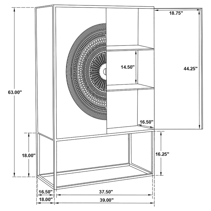 Jenna 2-door Mango Wood Mandala Pattern Accent Cabinet Black