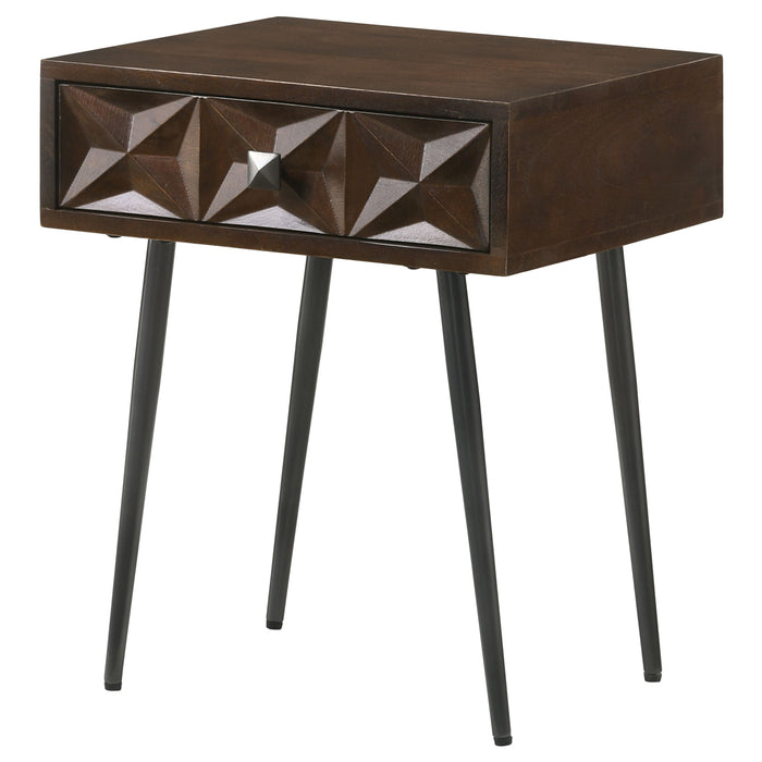 Ezra 1-drawer Rectangular Accent Side Table Coffee Brown