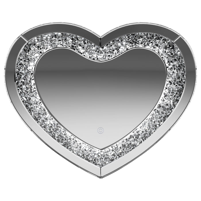 Aiko 36 x 30 Inch Heart Shaped LED Light Wall Mirror Silver