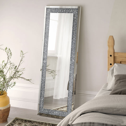 Valerie 24 x 63 Inch Acrylic Crystal Floor Mirror Silver