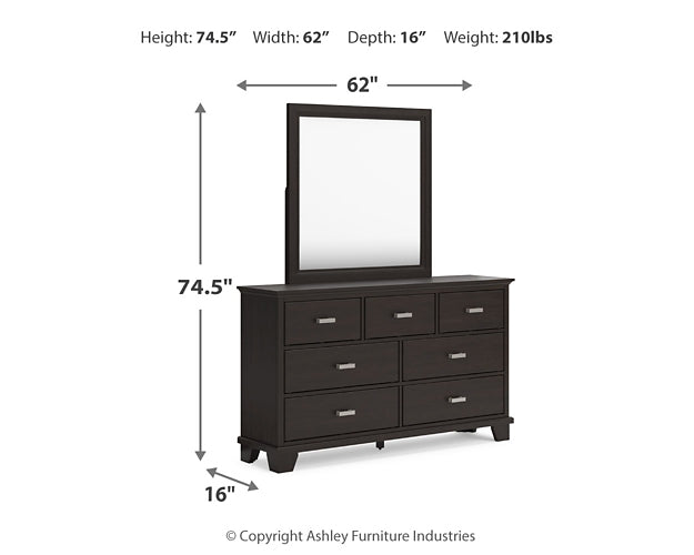 Covetown King Panel Bed with Mirrored Dresser, Chest and 2 Nightstands