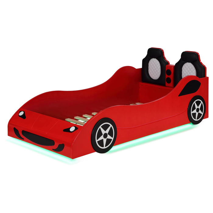 Cruiser Wood Twin LED Car Bed Red