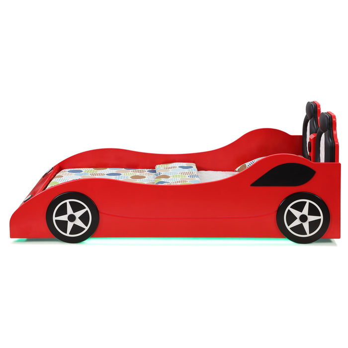 Cruiser Wood Twin LED Car Bed Red