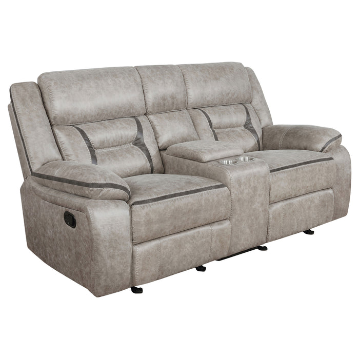 Greer Upholstered Motion Reclining Loveseat Taupe