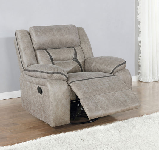 Greer Upholstered Swivel Glider Recliner Chair Taupe