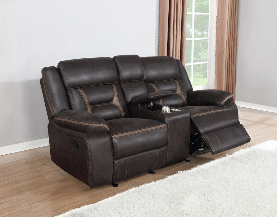 Greer Upholstered Motion Reclining Loveseat Brown