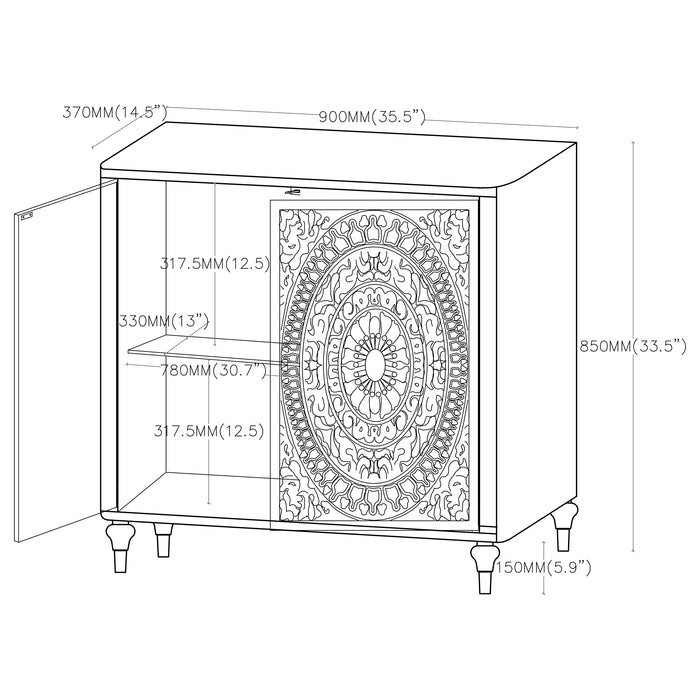 Cardella 2-door Mandala Accent Cabinet Distressed White