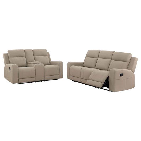 Brentwood 2-piece Upholstered Reclining Sofa Set Taupe