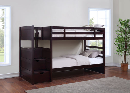 Elliott Wood Twin Over Twin Stairway Bunk Bed Cappuccino