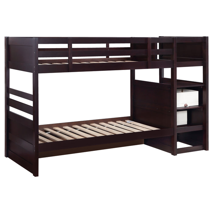 Elliott Wood Twin Over Twin Stairway Bunk Bed Cappuccino