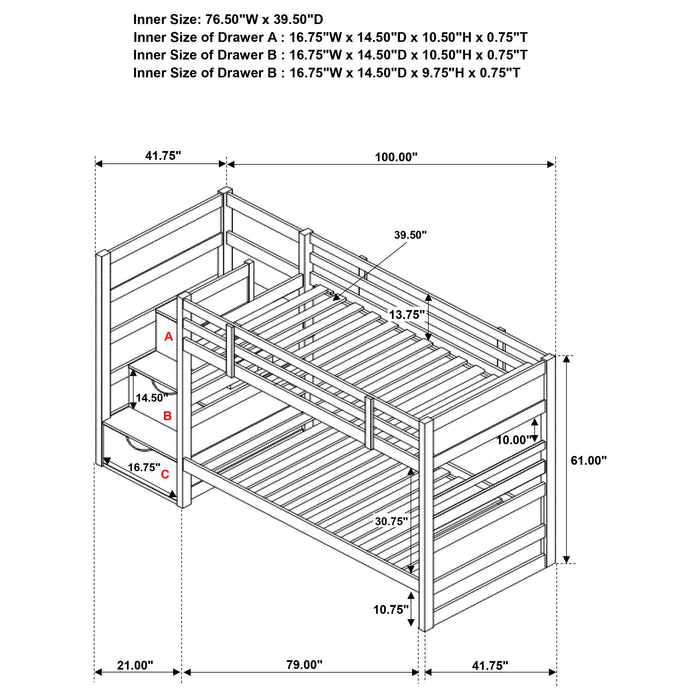 Elliott Wood Twin Over Twin Stairway Bunk Bed Cappuccino