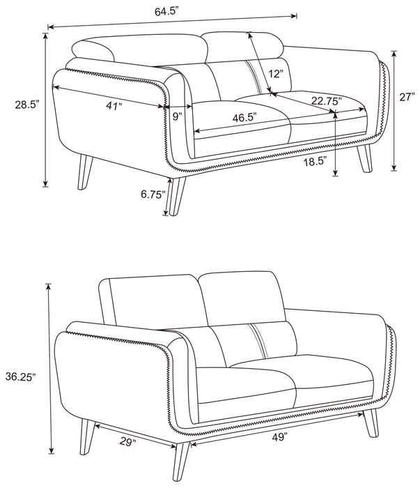 Shania 2-piece Upholstered Low Back Sofa Set Black