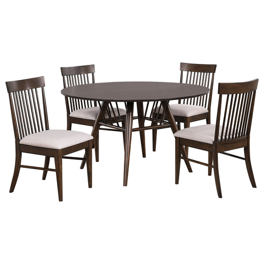 Everton 5-piece Round 54-inch Dining Table Set Dark Walnut