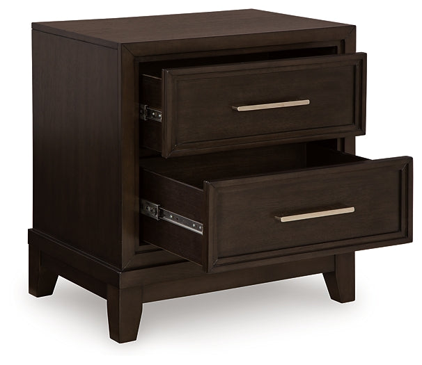 Neymorton California King Upholstered Panel Bed with Mirrored Dresser, Chest and Nightstand