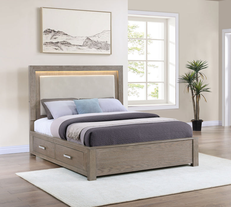 Kenora 56-inch California King LED Storage Bed Barley Brown