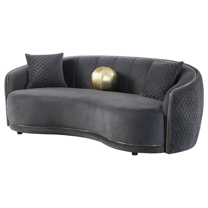 Brookside Velvet Upholstered Curved Sofa Dark Grey