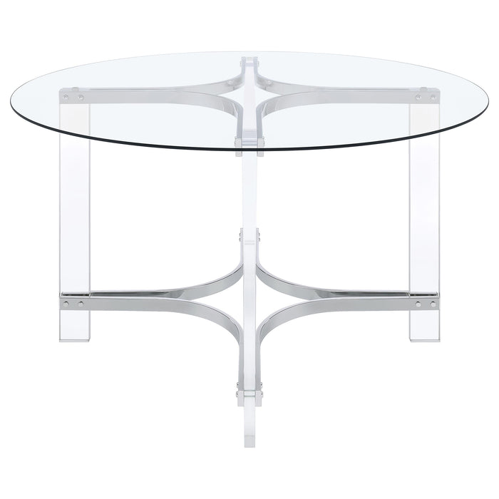 Keeling 47-inch Round Glass Top Acrylic Dining Table Chrome